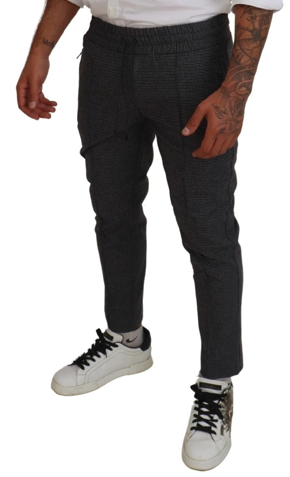 Pantalon skinny en laine à rayures grises de Dolce & Gabbana, pantalon élégant et ajusté pour femmes.