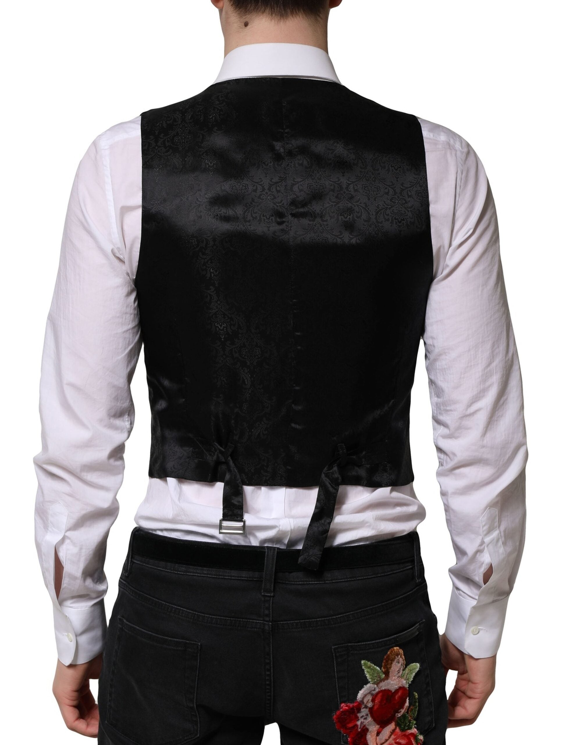 Gilet homme en laine gris de marque Dolce & Gabbana, costume formel élégant avec détails sophistiqués.