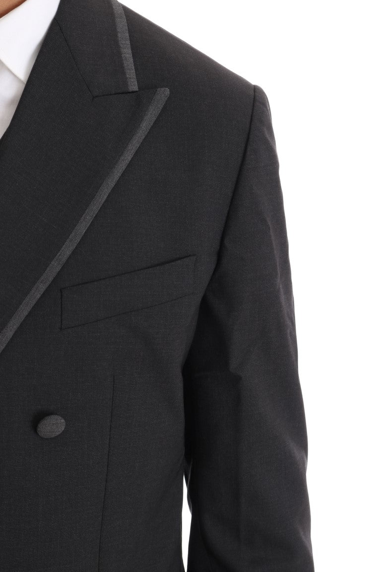 Costume trois pièces gris en laine stretch Dolce & Gabbana avec deux boutons, costume élégant pour homme.