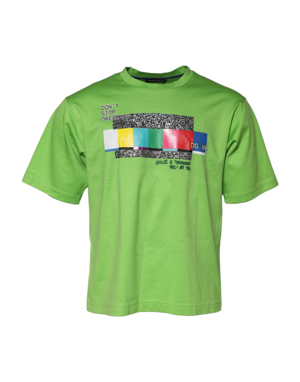 T-shirt ronde à col rond Dolce & Gabbana avec imprimé graphique vert, tissu confortable et style moderne.