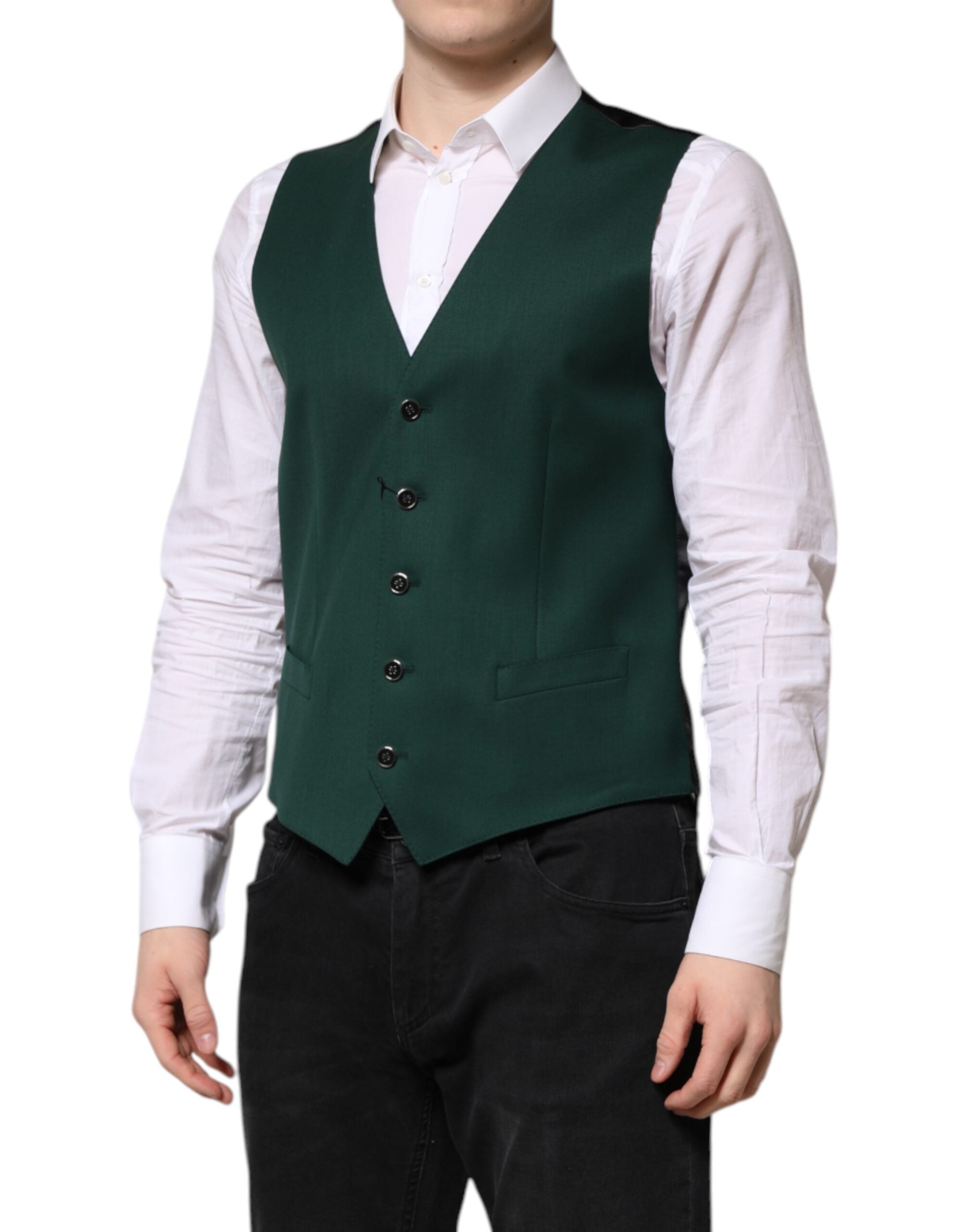 Gilet homme en laine vert Dolce & Gabbana, costume formel, veste de taille élégante, pièce sophistiquée pour homme.