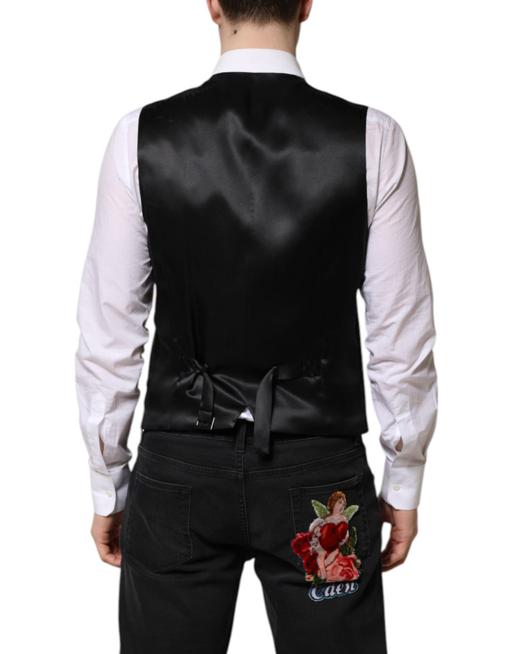 Gilet homme en laine verte Dolce & Gabbana, vêtement formel élégant avec coupe ajustée et détails sophistiqués.