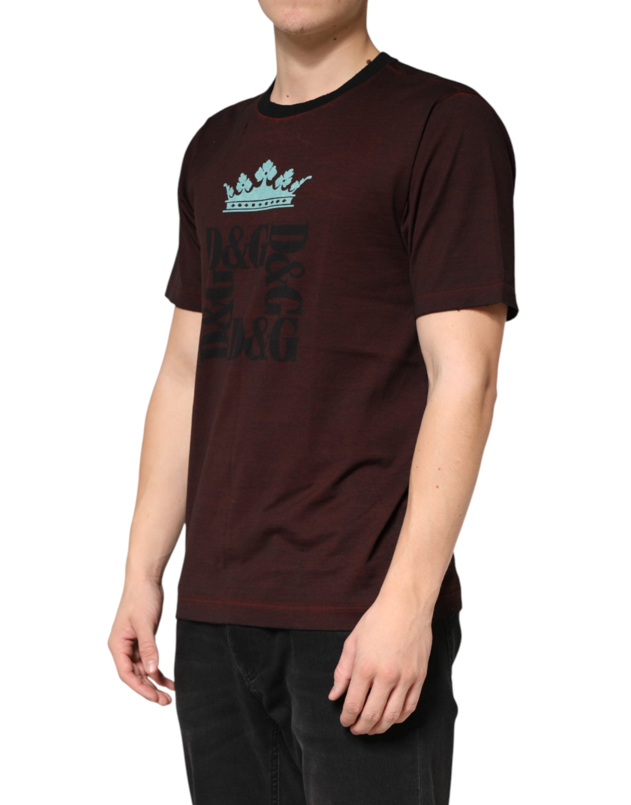T-shirt homme rouge bivoine Dolce & Gabbana en coton avec col rond et motif couronne DG, vue de face.