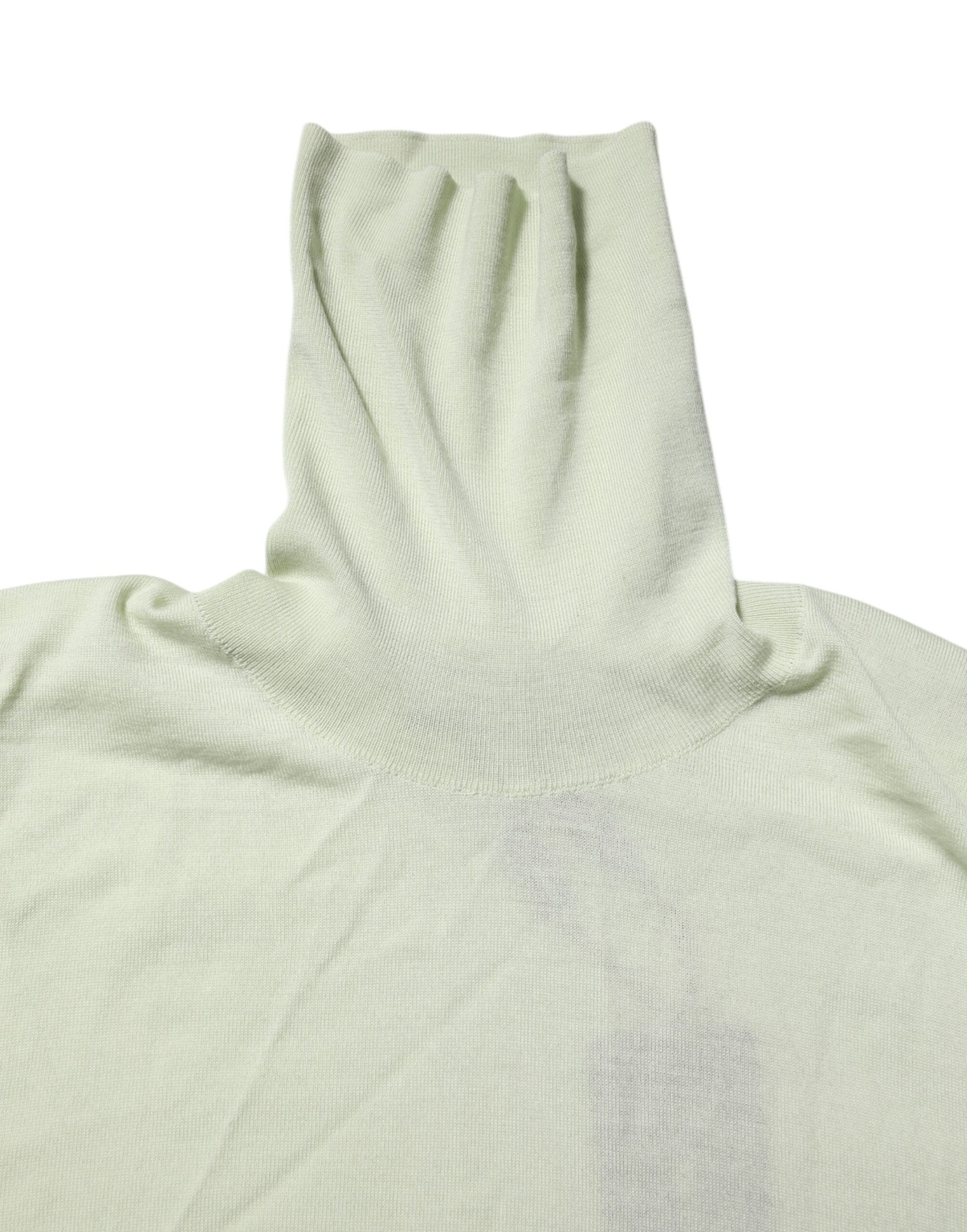 Pull en laine vert menthe Dolce & Gabbana à col roulé, vue de face, détail du tissu doux et du design élégant.
