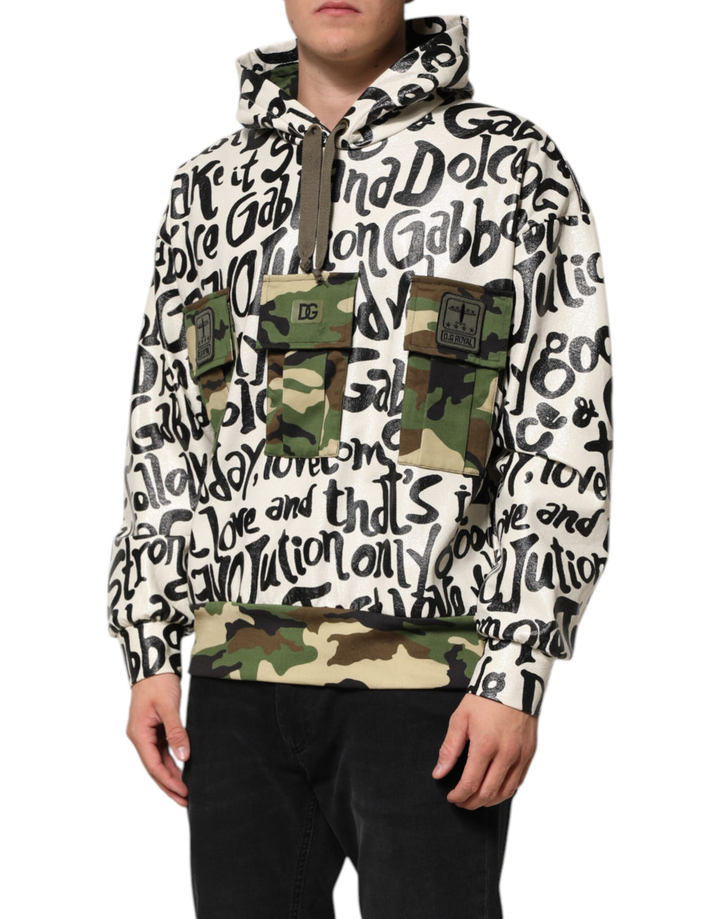 Sweat à capuche Dolce & Gabbana DGMania multicolore, sweat-shirt élégant avec logo, vue de face.