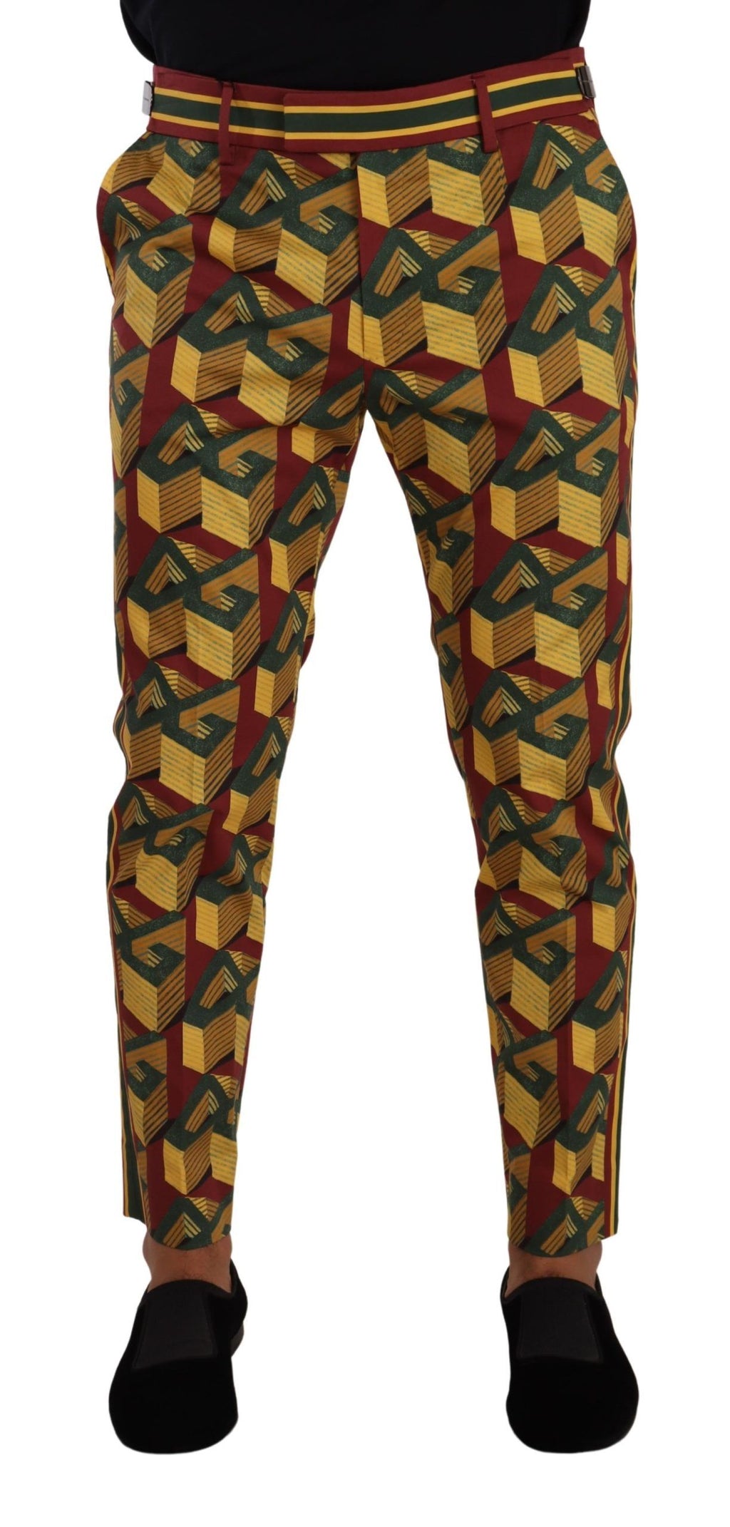 Pantalon tapered en coton Dolce & Gabbana Logo Mania multicolore avec logo imprimé, style décontracté et moderne.