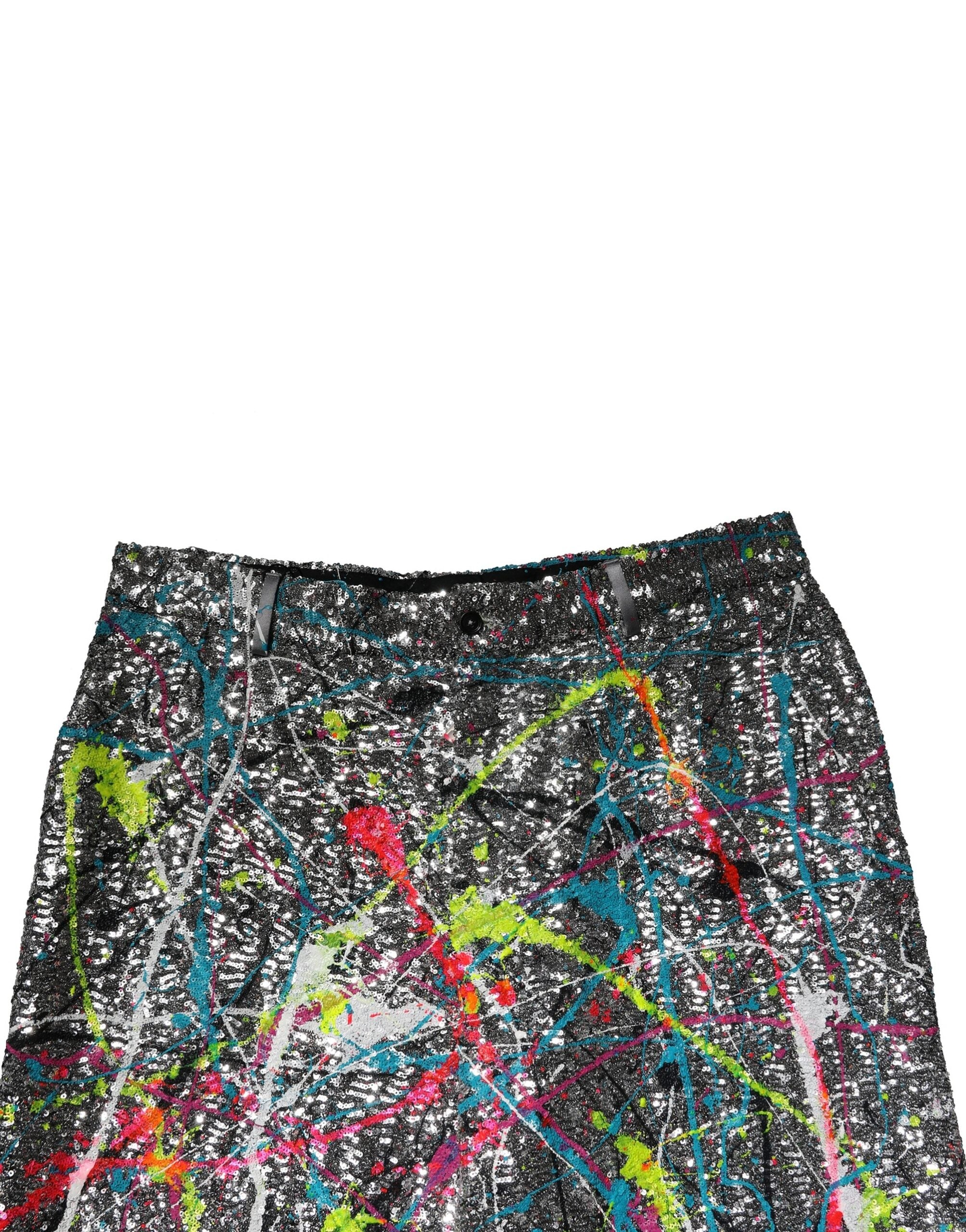 Pantalons Dolce & Gabbana à sequins multicolores ornés de broderies, style élégant et brillant pour femme.
