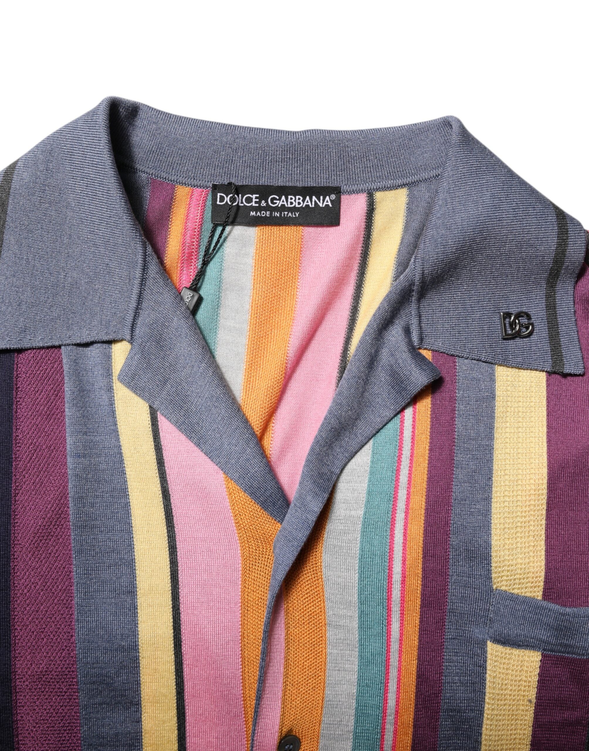 Polo pour homme Dolce & Gabbana à rayures multicolores avec col, style élégant et décontracté.