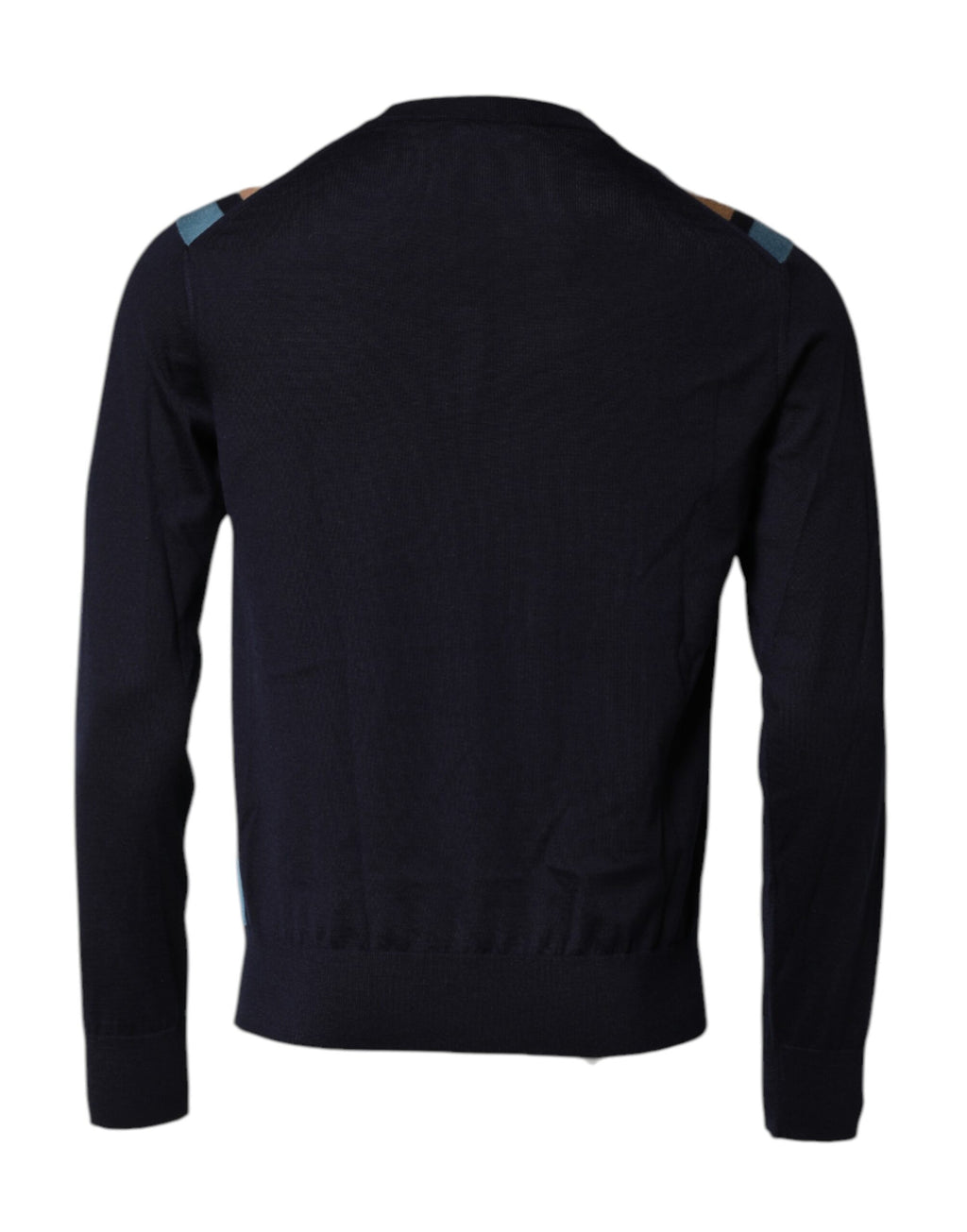 Pull en laine Dolce & Gabbana à rayures multicolores avec col ras du cou, détails mode et style coloré.