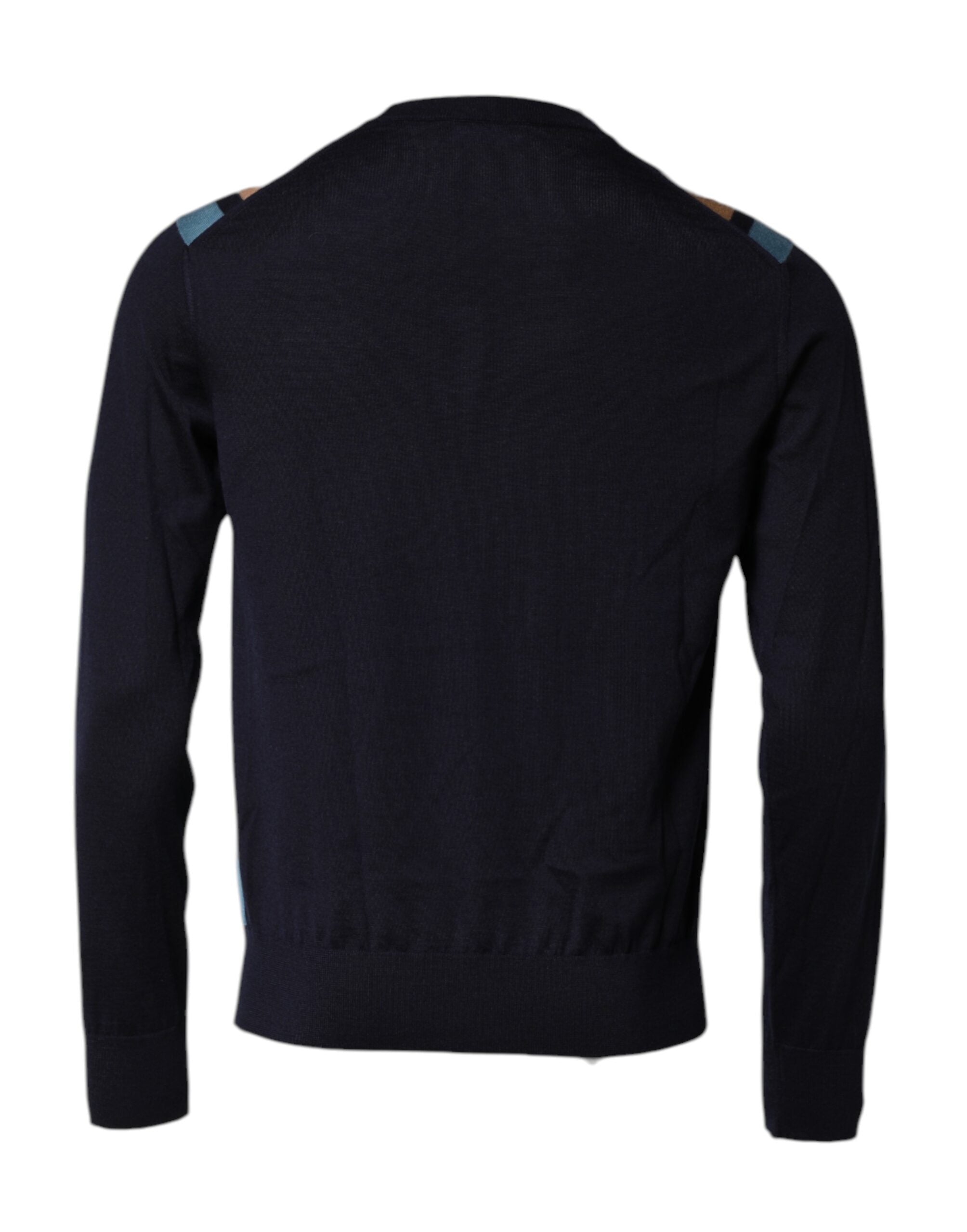 Pull en laine Dolce & Gabbana à rayures multicolores avec col ras du cou, détails mode et style coloré.