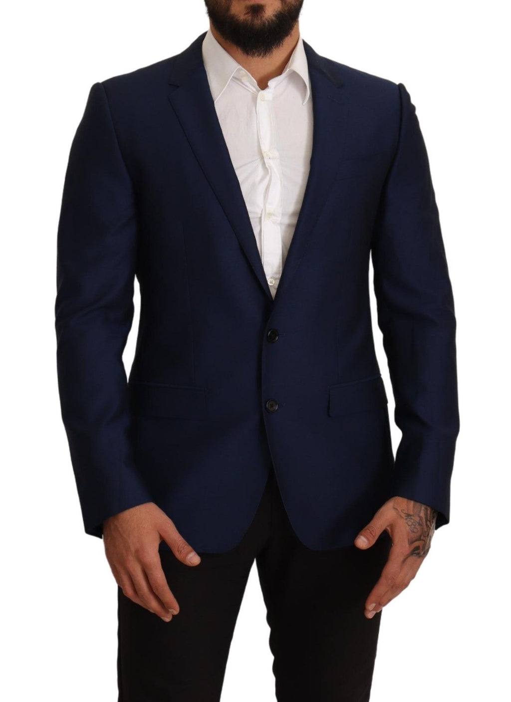 Veste blazer marine Dolce & Gabbana Slim Fit Martini en tissu élégant, vue de face sur l'image.