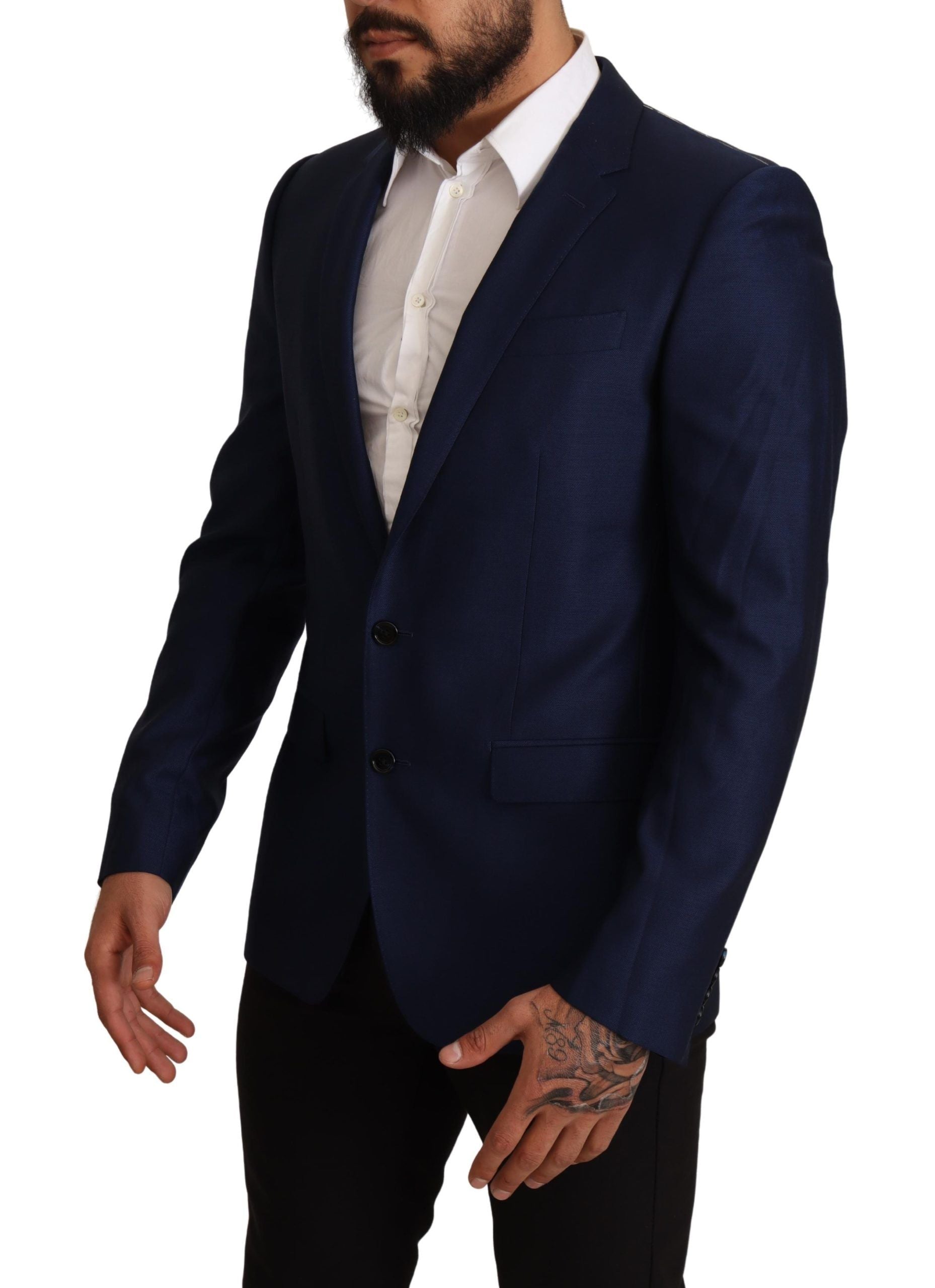 Veste slim ajustée bleue marine Dolce & Gabbana Martini Blazer, style élégant et moderne pour homme.