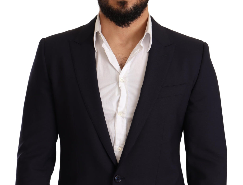 Blazer slim en laine bleu marine Dolce & Gabbana Martini, coupe ajustée, détails élégants et finition soignée.