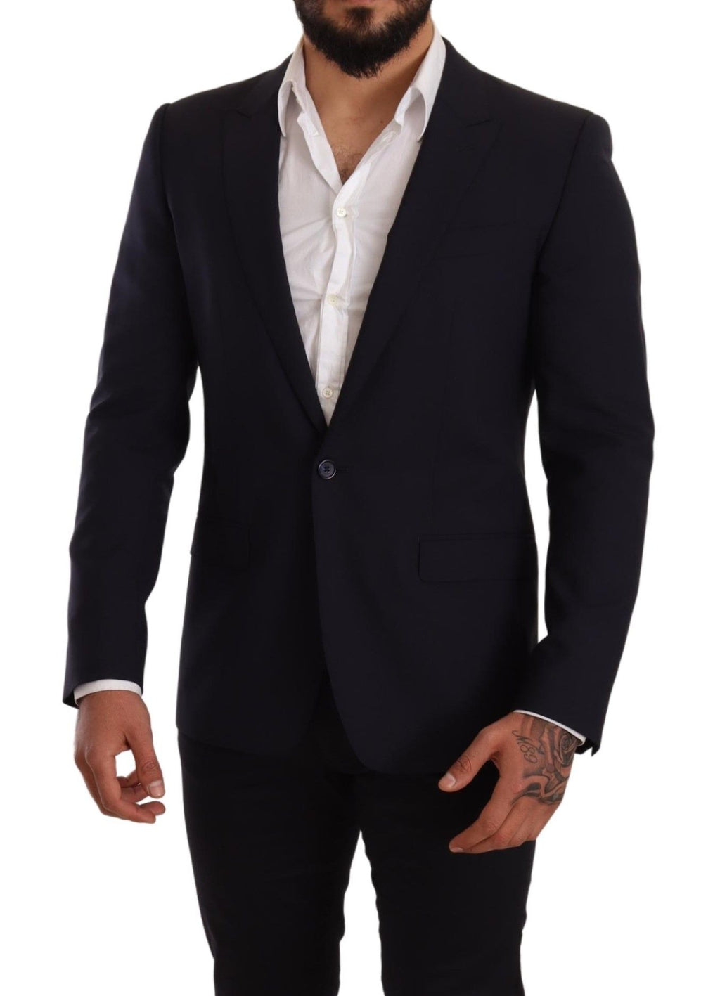 Costume blazer slim en laine bleue marine de Dolce & Gabbana, ajusté, élégant et sophistiqué.