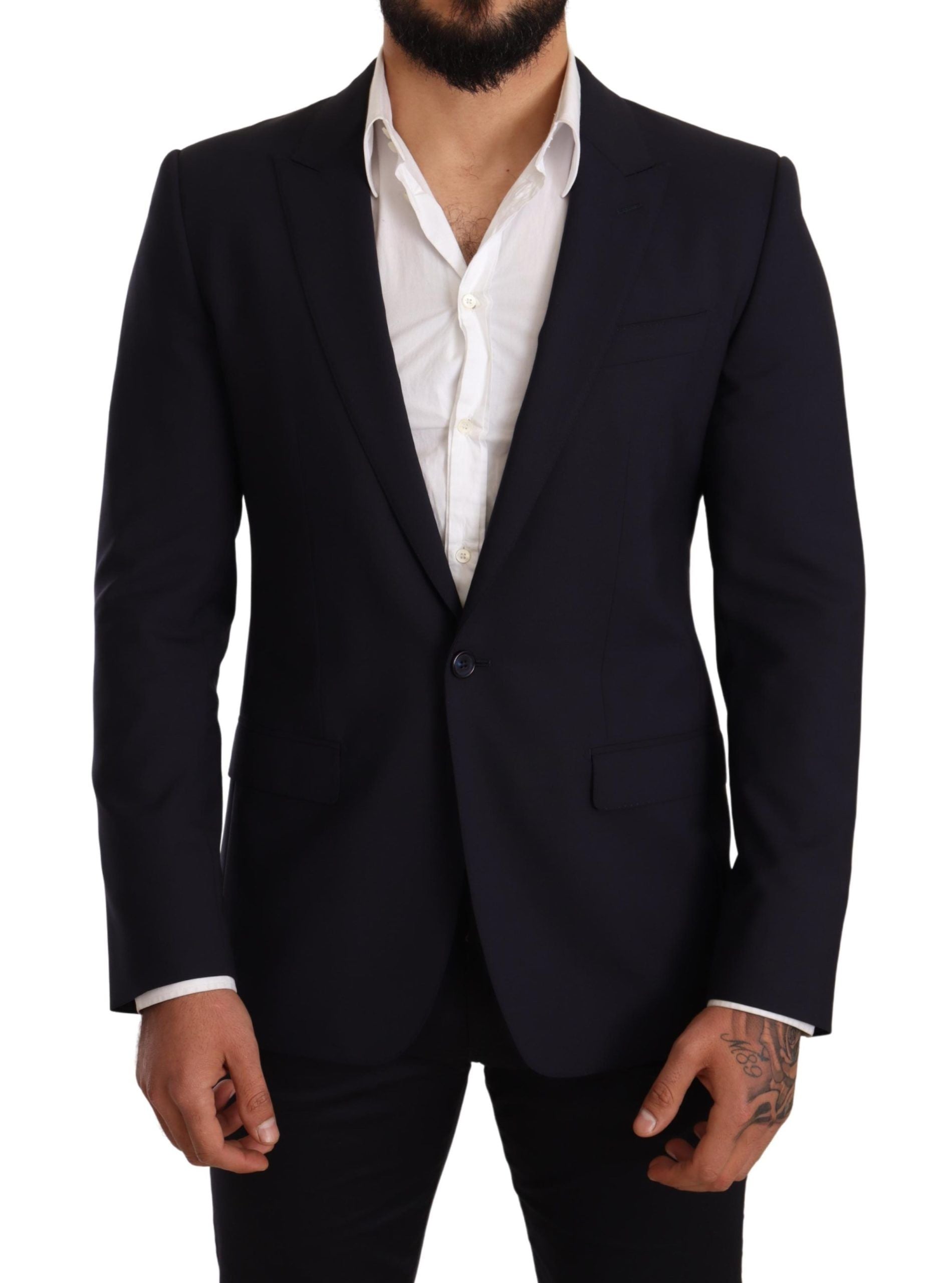 Veste blazer en laine bleu marine Dolce & Gabbana Slim Fit Martini, vue de face avec détails élégants et coupe ajustée.