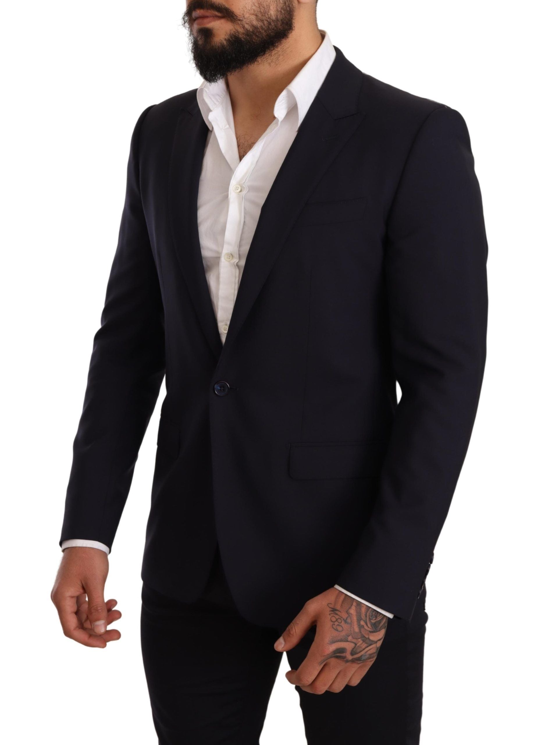 Veste blazer slim en laine bleu marine Dolce & Gabbana pour homme, style élégant et ajusté.