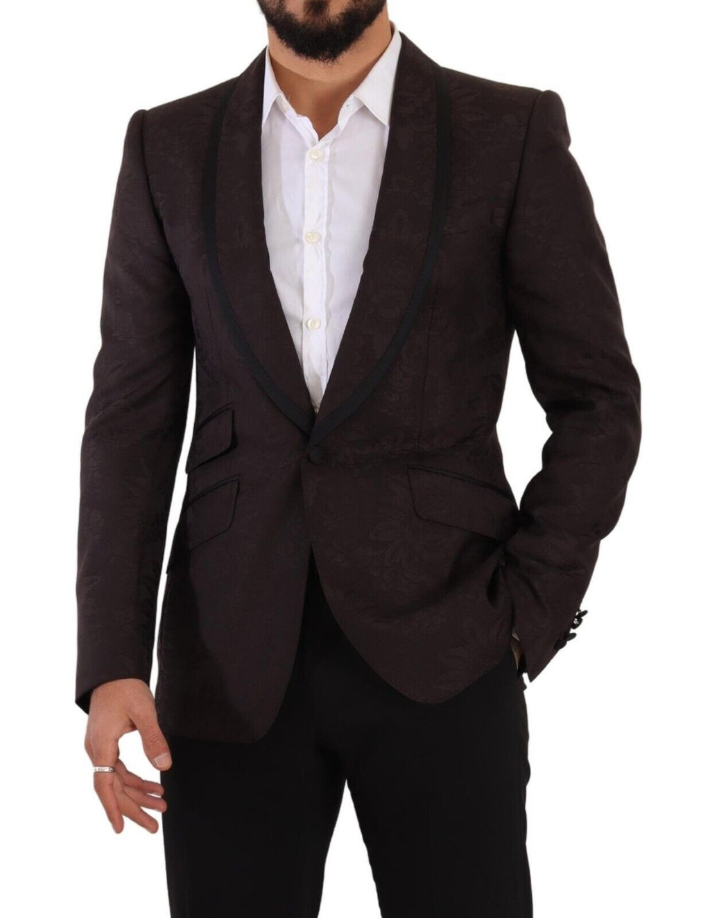 Veste blazer Dolce & Gabbana en jacquard violet à simple boutonnage Sicilia, style élégant et sophistiqué.