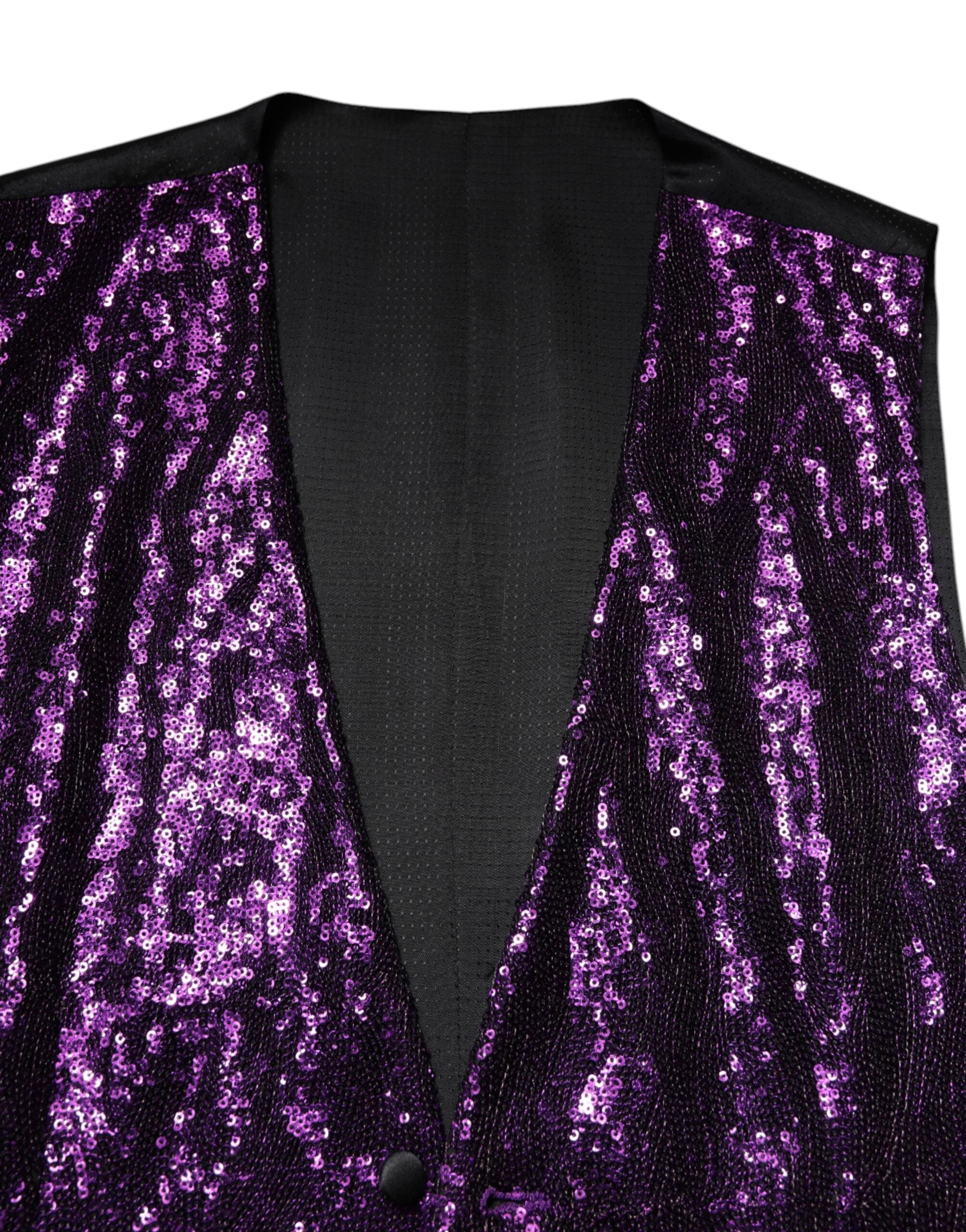 Robe de soirée Dolce & Gabbana violette à sequins, veste cintrée élégante pour occasion formelle.