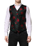Gilet homme Dolce & Gabbana en brocart rouge à motifs floraux pour tenue formelle, veste élégante et sophistiquée.