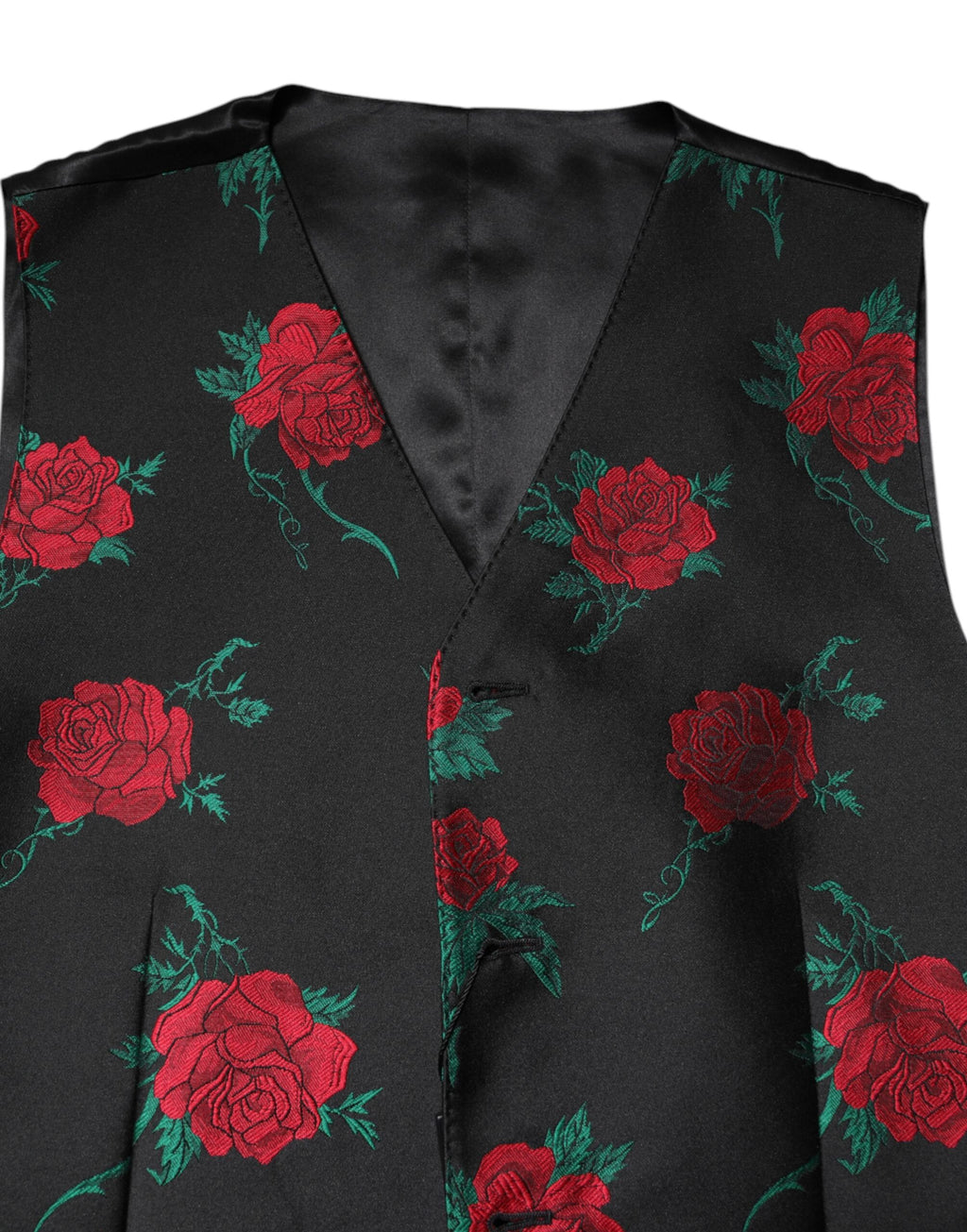 Gilet homme formel en brocart floral rouge de Dolce & Gabbana, veste élégante avec détails sophistiqués.
