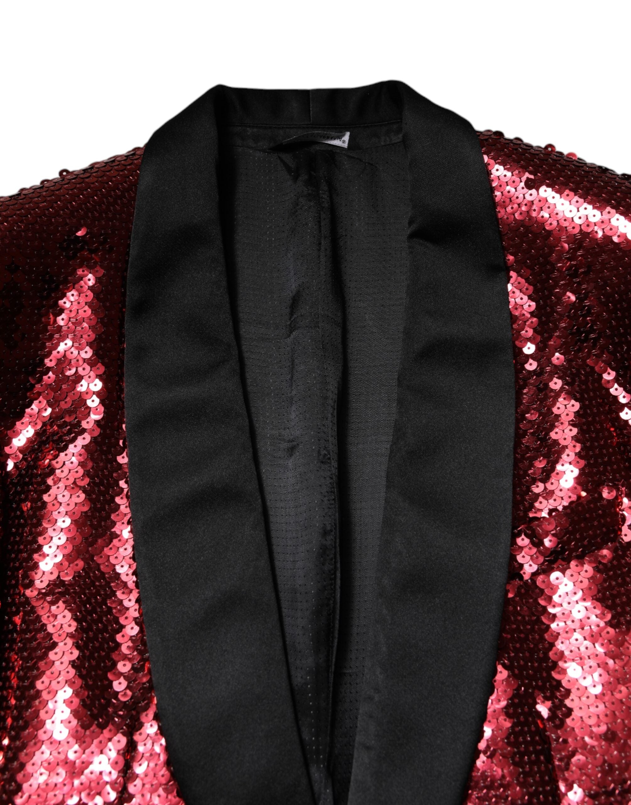 Veste blazer Dolce & Gabbana Sicilia rouge ornée de sequins brillants, élégante et sophistiquée, vue de face.