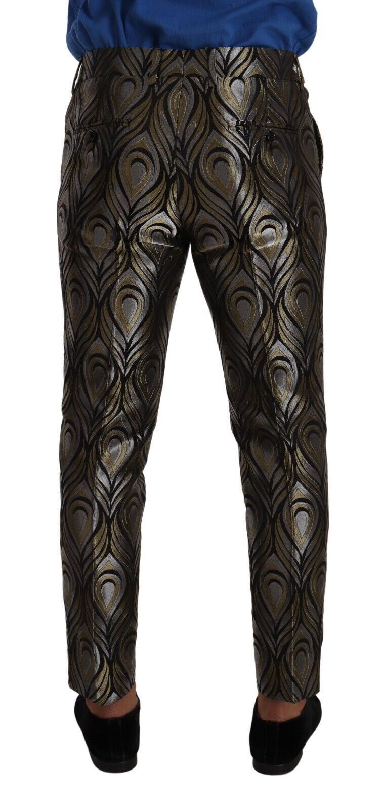 Pantalon homme Dolce & Gabbana en jacquard argent et or, style élégant avec motif tissé, pour un look sophistiqué.