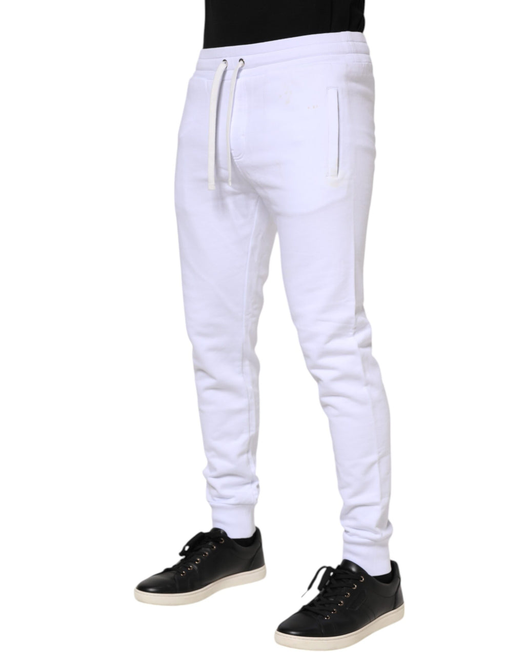 Pantalons joggers en coton blanc avec cordon de serrage de Dolce & Gabbana, style décontracté et élégant.