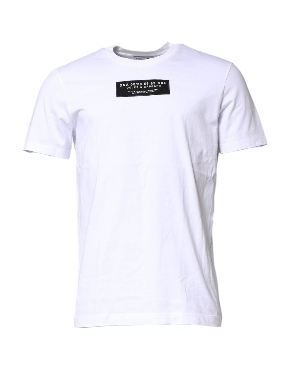 T-shirt blanc en coton Dolce & Gabbana avec logo brodé, col rond et coupe classique visible sur l'image.