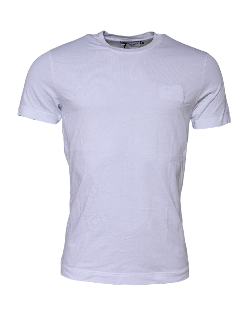 T-shirt blanc en coton Dolce & Gabbana avec logo brodé sur la poitrine, col rond et design classique.