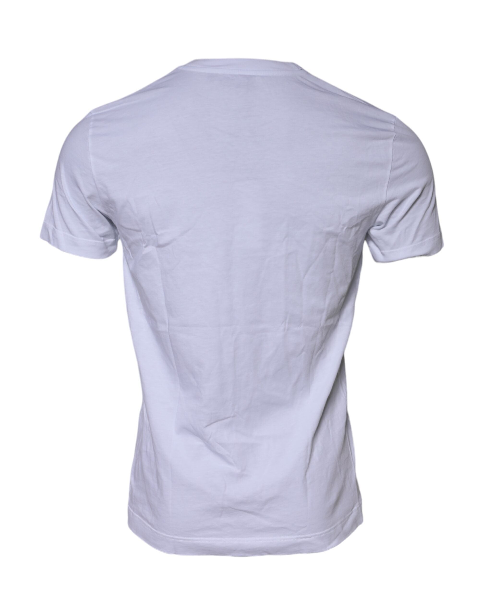 T-shirt blanc en coton Dolce & Gabbana avec patch logo sur le devant, col rond et style décontracté.