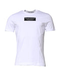 T-shirt blanc en coton Dolce & Gabbana avec logo brodé sur la poitrine et col rond, vue de face.