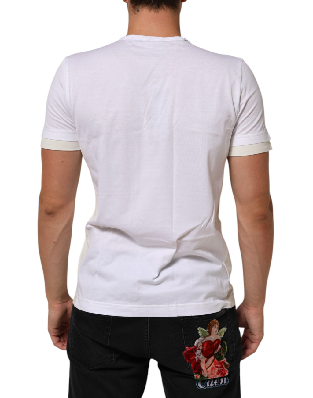T-shirt homme Dolce & Gabbana en coton blanc avec poche, col rond, style décontracté et élégant.