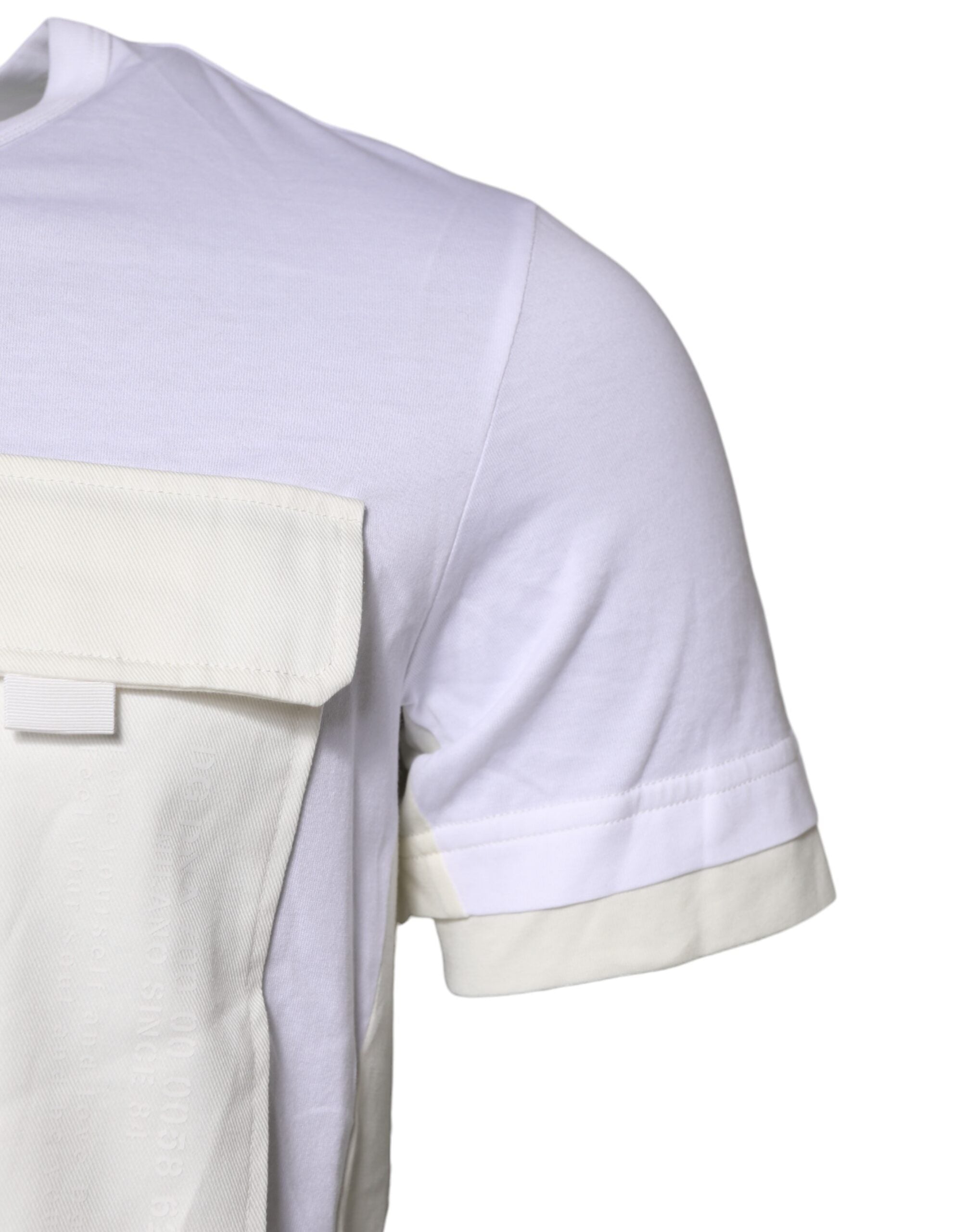 T-shirt blanc en coton Dolce & Gabbana à manches courtes avec poche, vue de face.