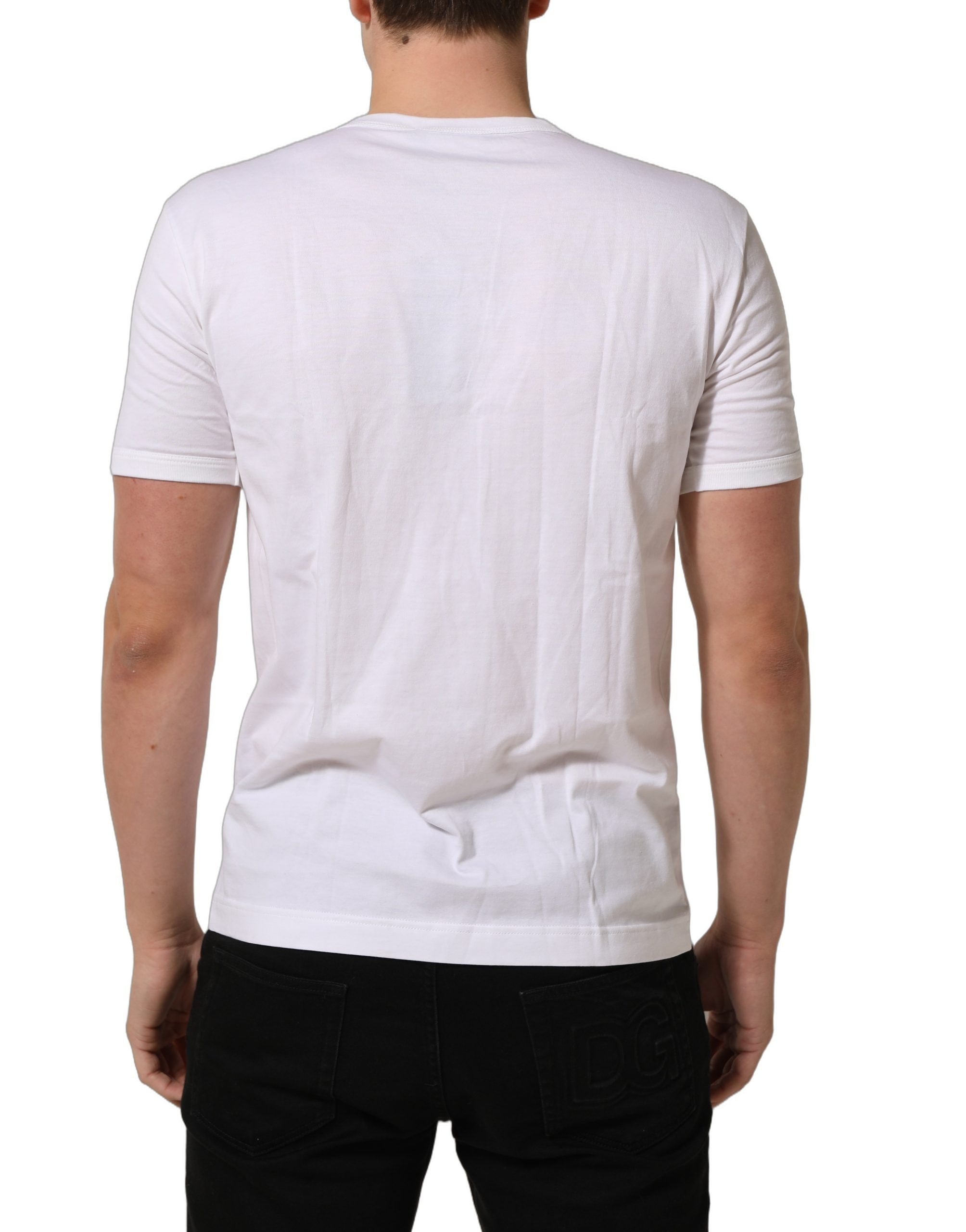 T-shirt blanc en coton à manches courtes et col rond de Dolce & Gabbana, vue de face.