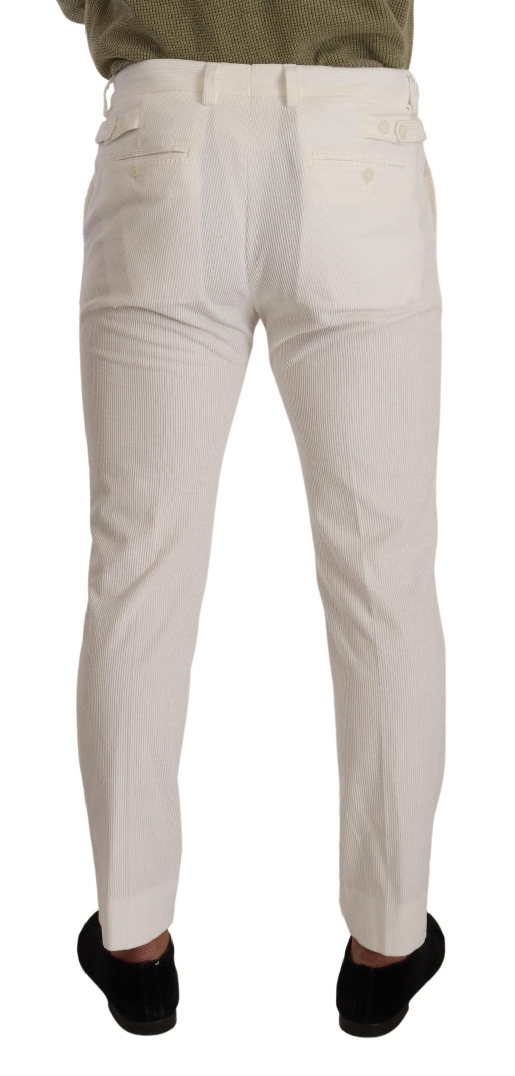 Pantalon skinny en coton blanc Dolce & Gabbana en corduroy, vue de face, détails de coupe et texture visible.