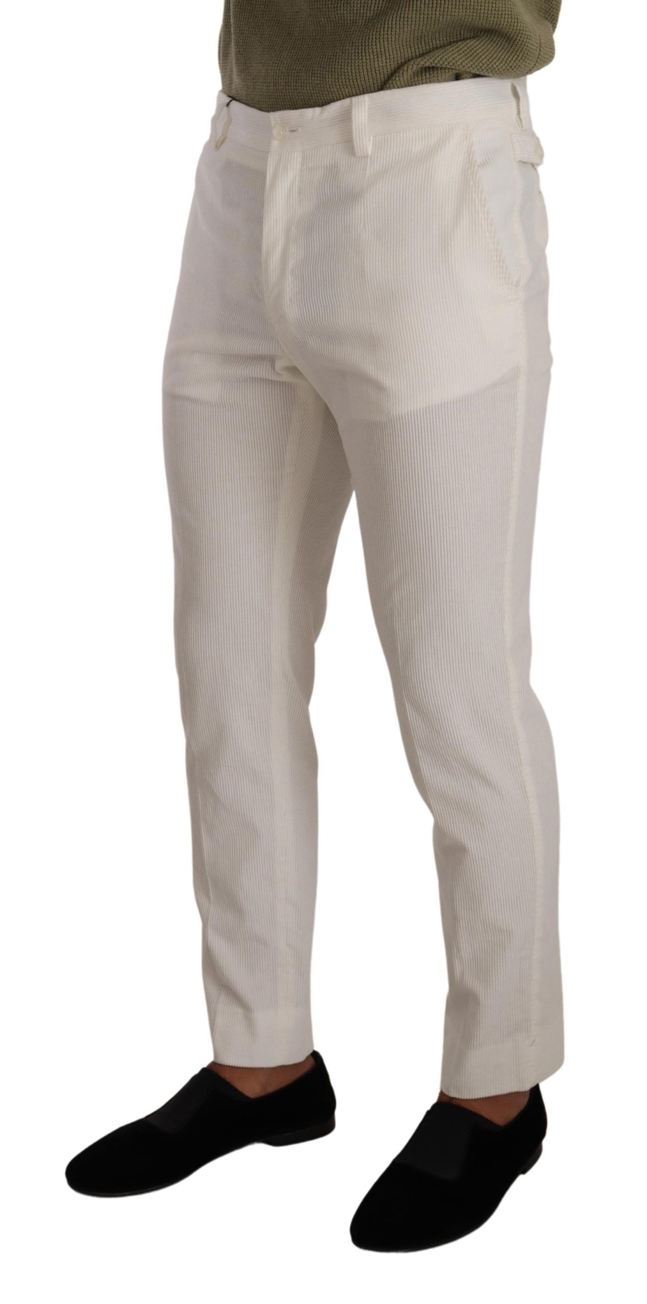 Pantalon slim en coton blanc Dolce & Gabbana, coupe skinny, en velours côtelé, vue de face.