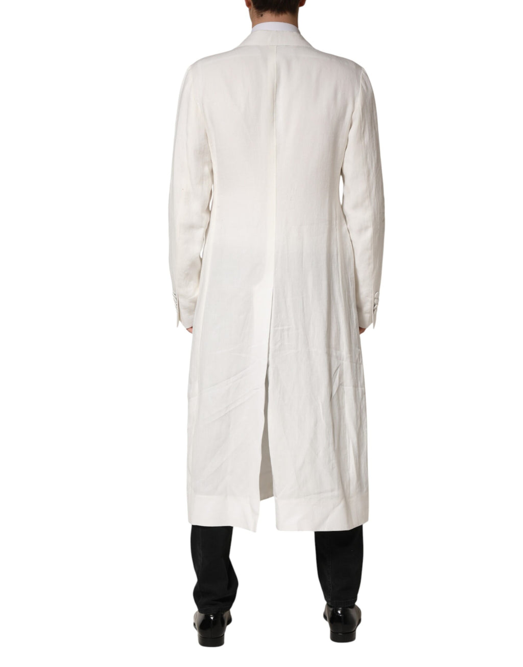Manteau blanc homme Dolce & Gabbana trench à double boutonnage, élégant et classique, avec ceinture et détails raffinés.