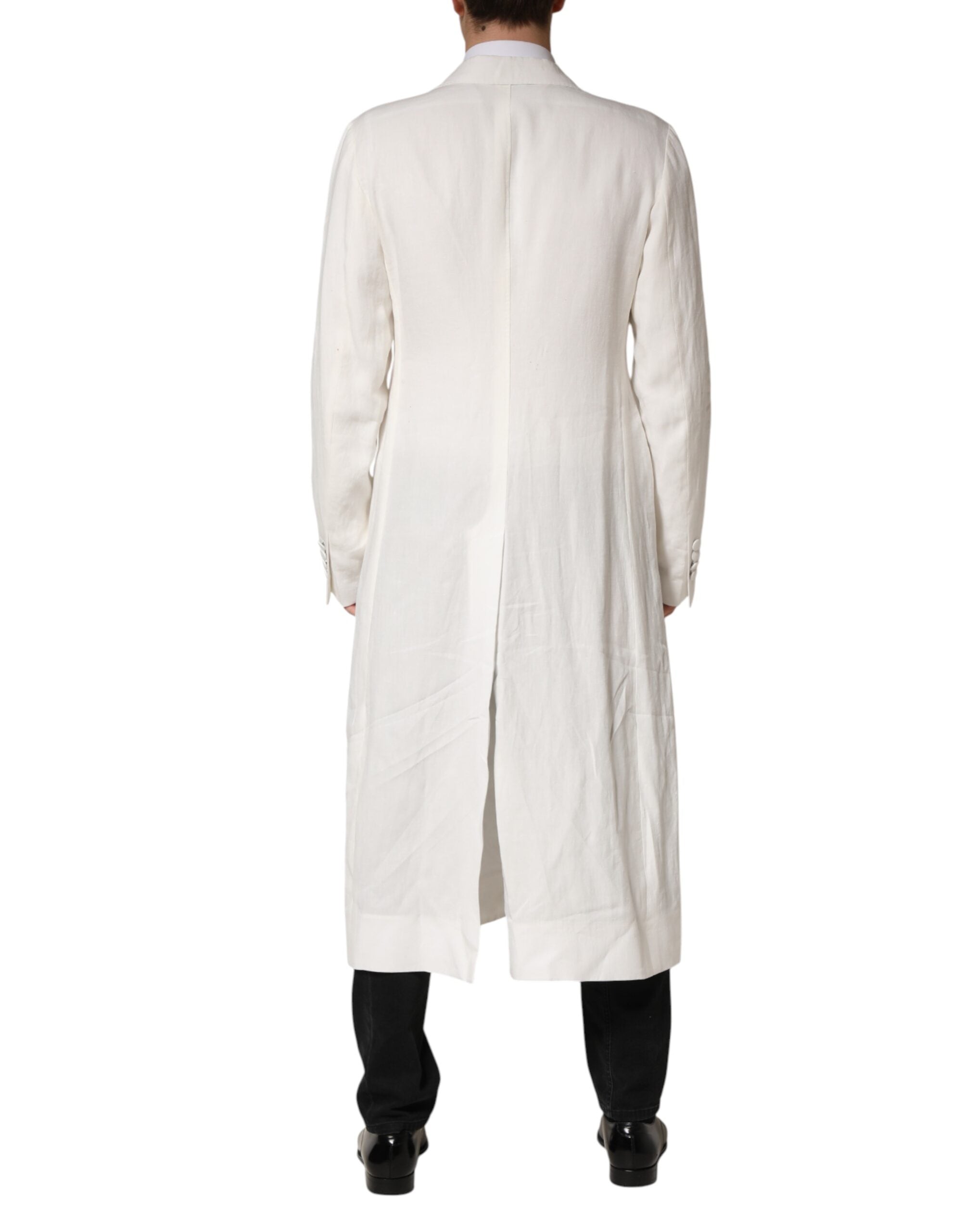Manteau blanc homme Dolce & Gabbana trench à double boutonnage, élégant et classique, avec ceinture et détails raffinés.