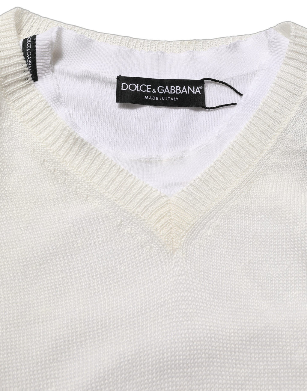Pull à col ras du cou Dolce & Gabbana blanc en lin avec effet superposé, doux et élégant, pour un style décontracté chic.