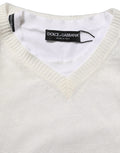 Pull à col ras du cou Dolce & Gabbana blanc en lin avec effet superposé, doux et élégant, pour un style décontracté chic.