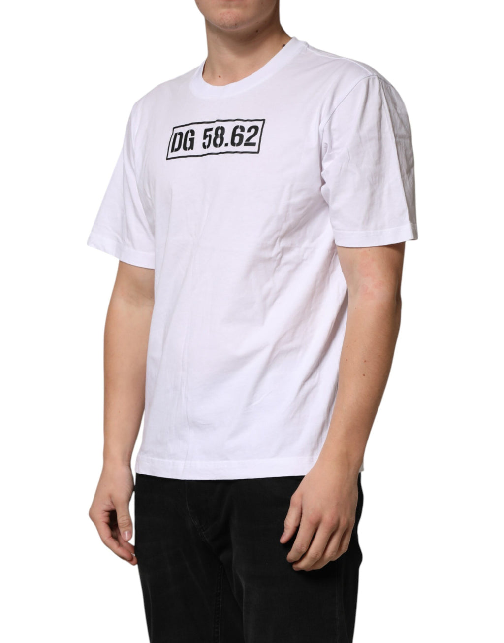 T-shirt blanc en coton pour homme de Dolce Gabbana avec graphique et col rond, vue de face.