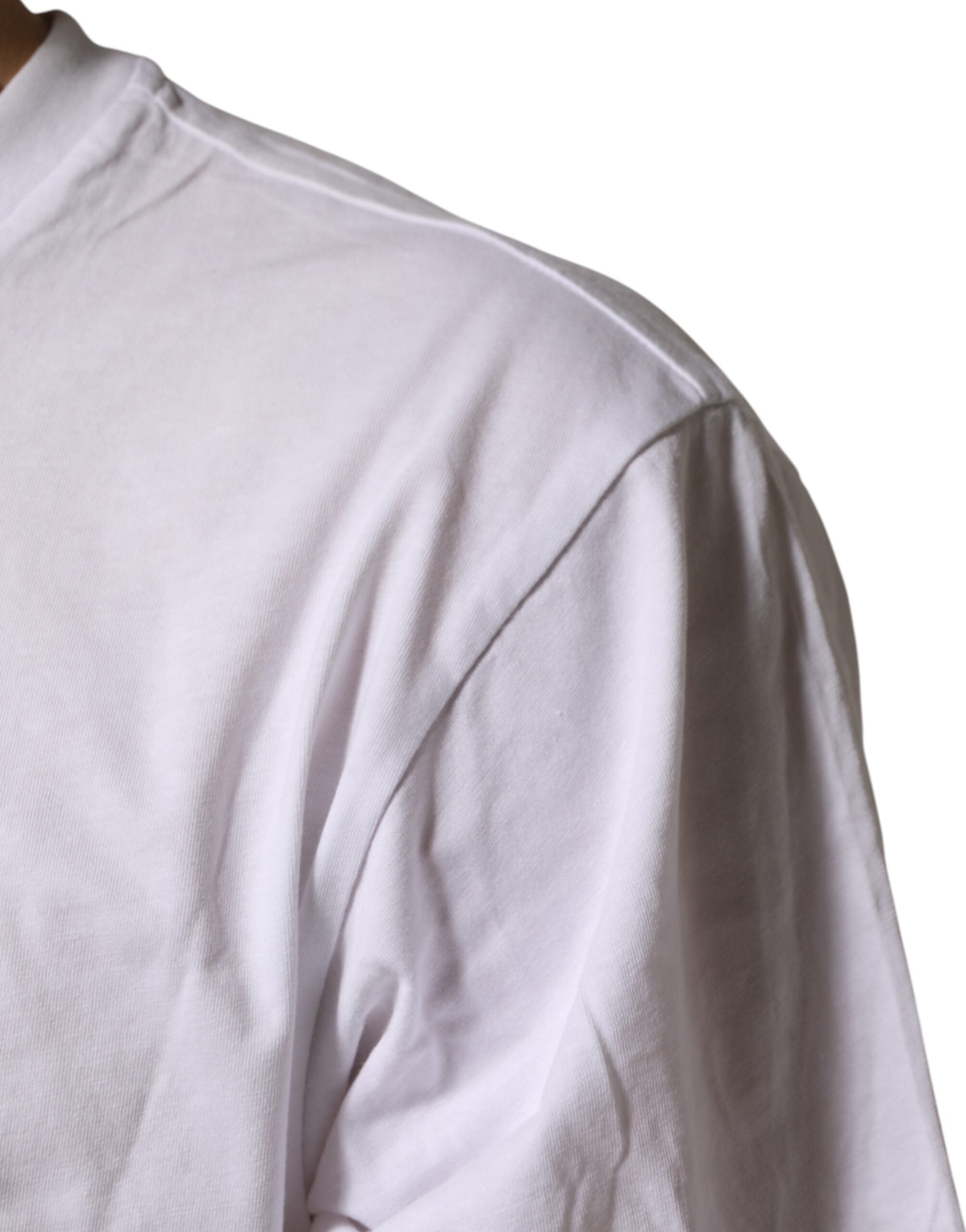 T-shirt homme blanc avec graphique en coton de Dolce & Gabbana, col ras du cou, style décontracté et moderne.