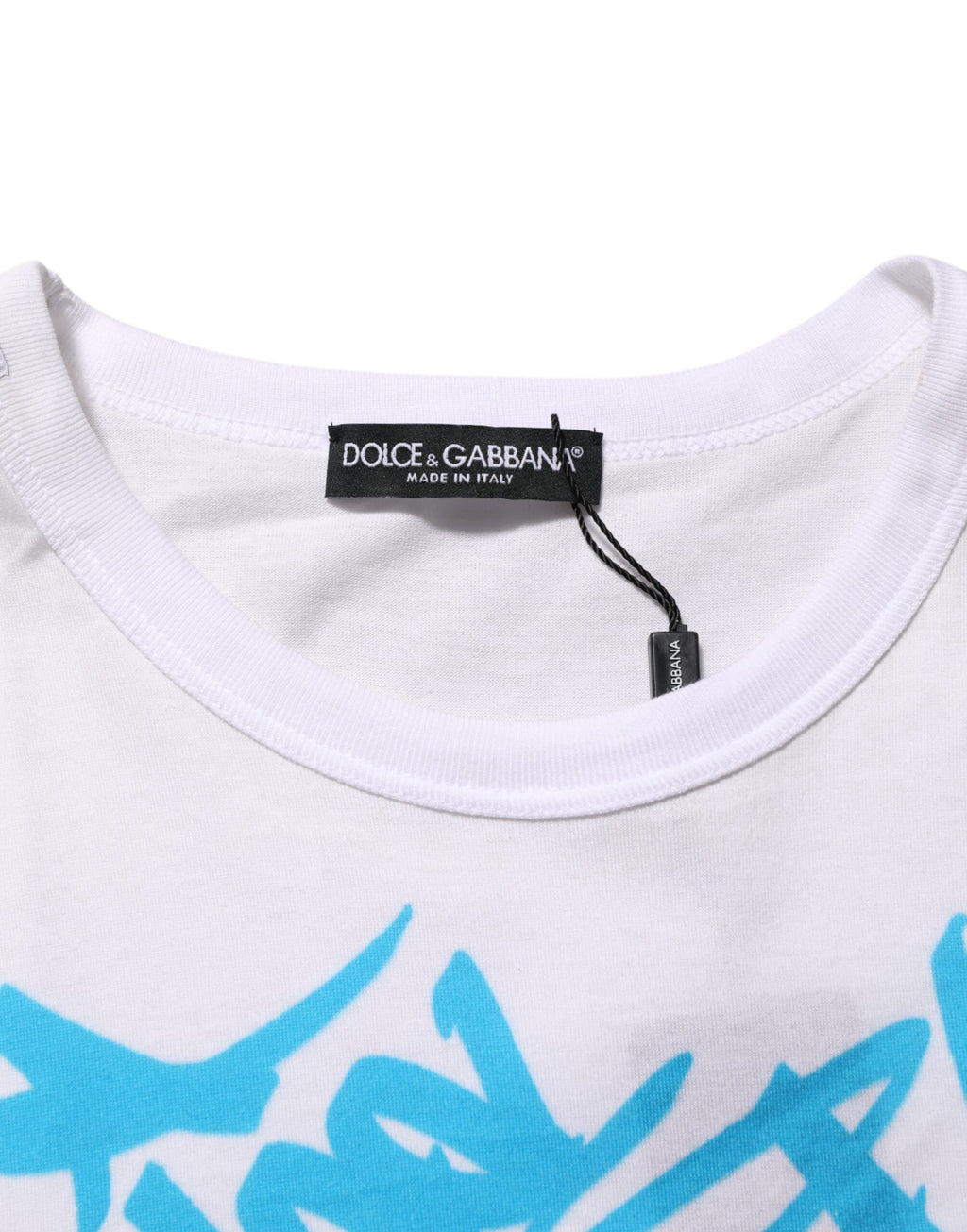 T-shirt blanc Dolce & Gabbana en coton avec imprimé graphique, col rond et style décontracté.