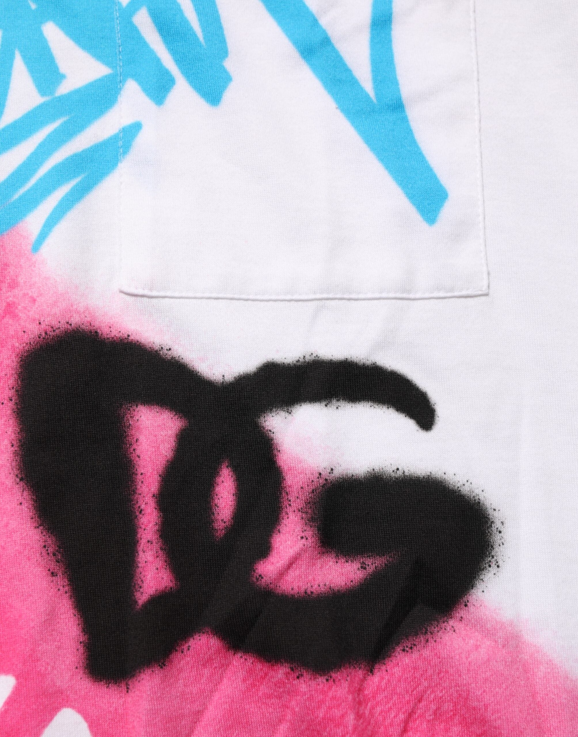 T-shirt blanc en coton avec impression graphique Dolce & Gabbana, col rond, style décontracté.