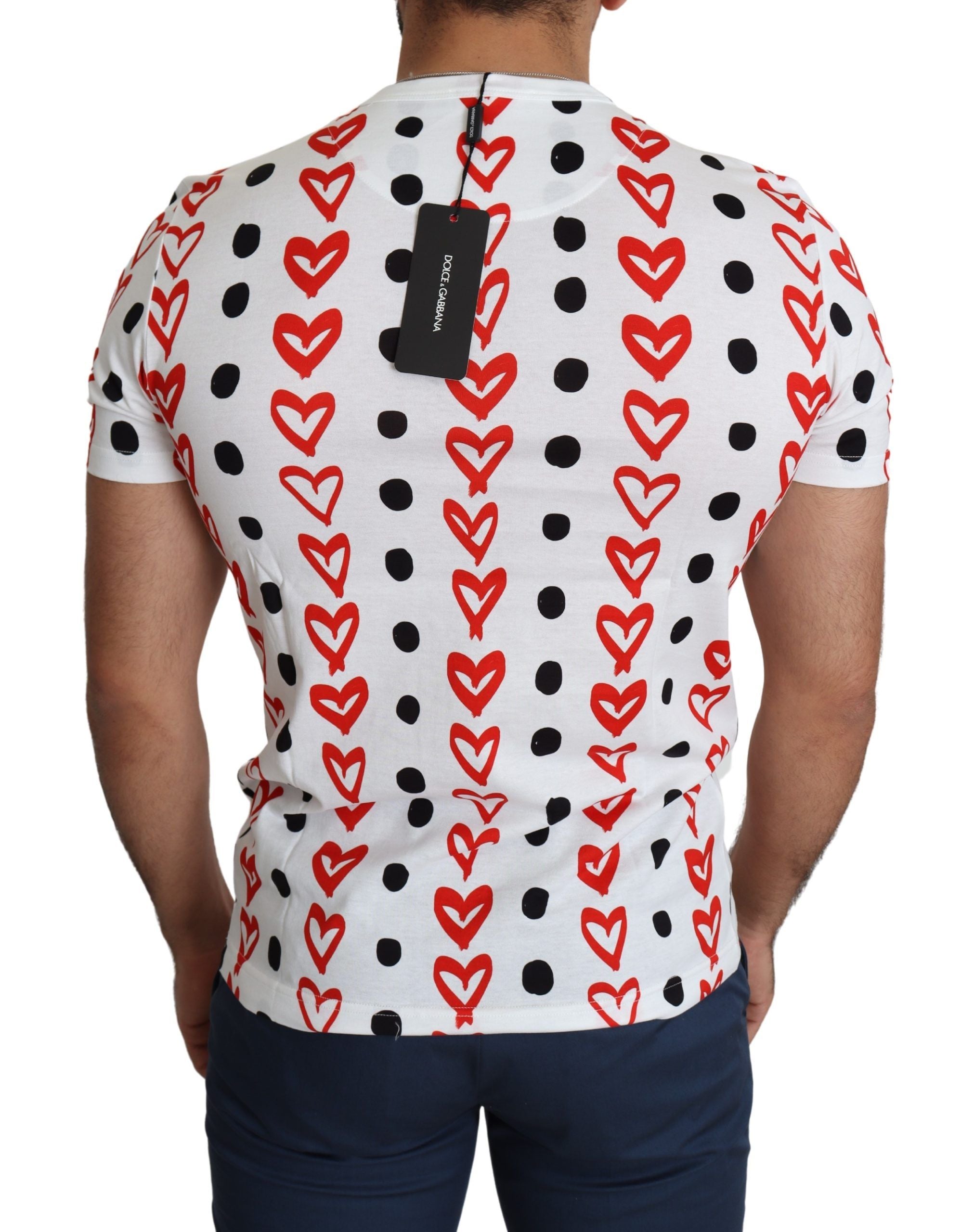 T-shirt blanc pour homme Dolce & Gabbana avec imprimé de cœurs en coton, style décontracté et tendance.