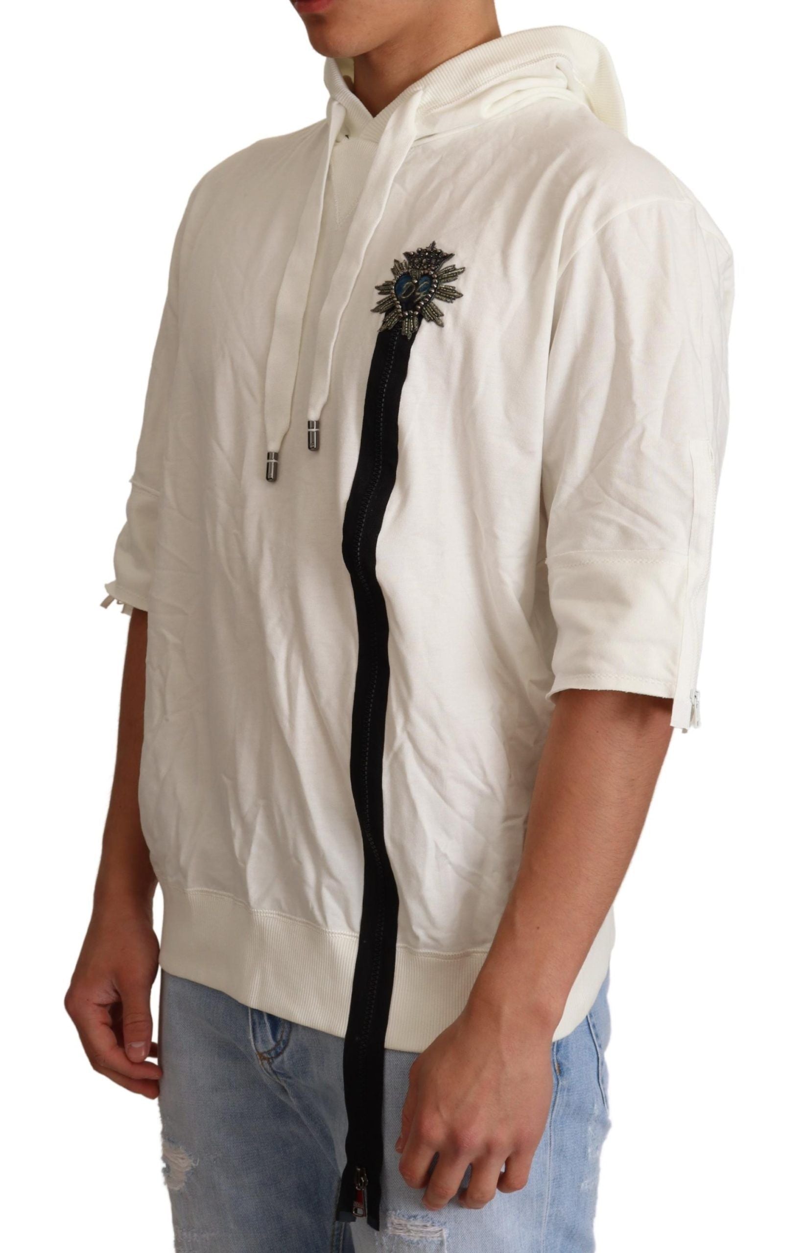 Sweat à capuche blanc Dolce & Gabbana édition limitée, vêtement en coton avec logo Dolce & Gabbana visible sur la capuche.
