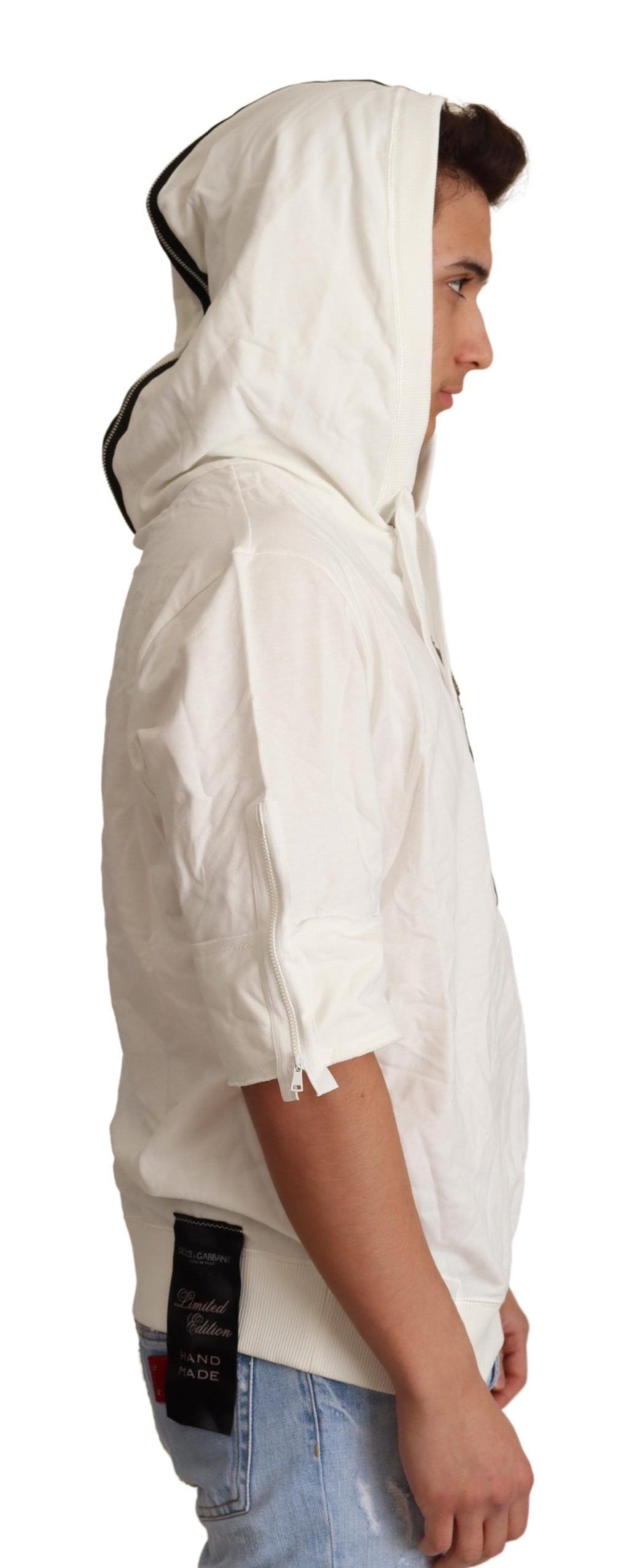 Pull à capuche blanc Dolce & Gabbana, édition limitée, en tissu doux et confortable, visible avec capuche et détails élégants.