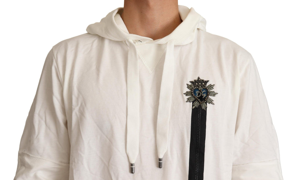 Sweat à capuche blanc édition limitée Dolce & Gabbana, pull en coton avec logo et capuche, détail élégant.
