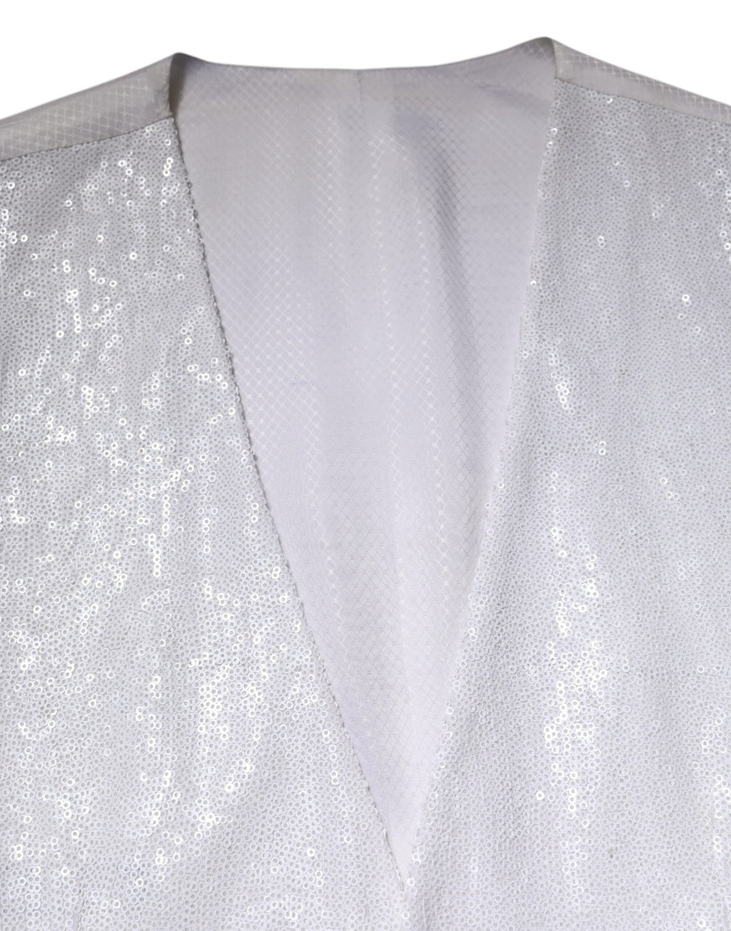 Robe formelle blanche Dolce & Gabbana à sequins, avec ceinture à la taille, veste de costume élégante pour femme.