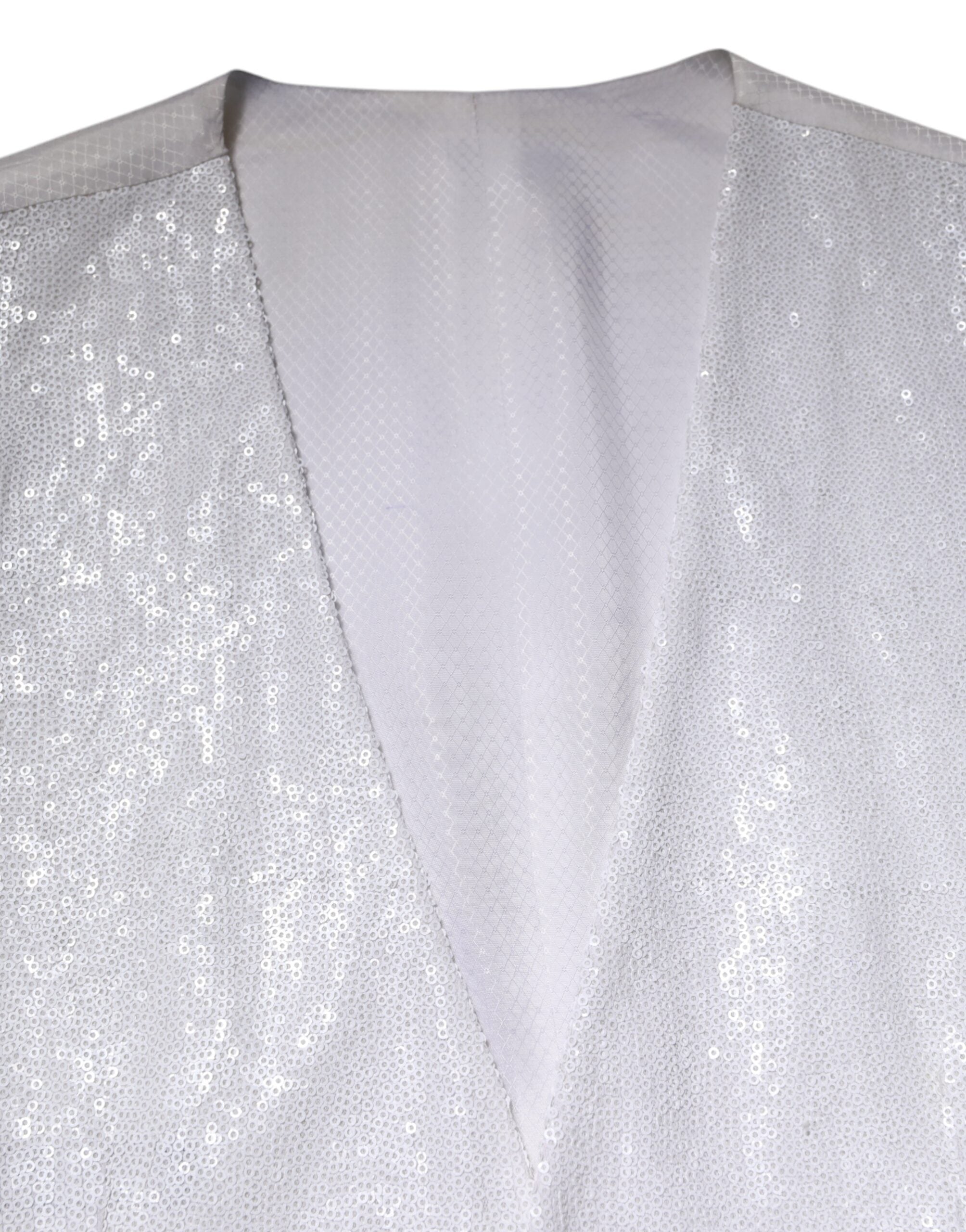 Robe formelle blanche Dolce & Gabbana à sequins, avec ceinture à la taille, veste de costume élégante pour femme.